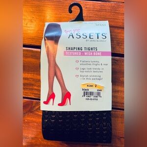 NWT Spanx Assets Black Shaping Tights Textured Wishbone Formal Autumn SZ 2 OR 3